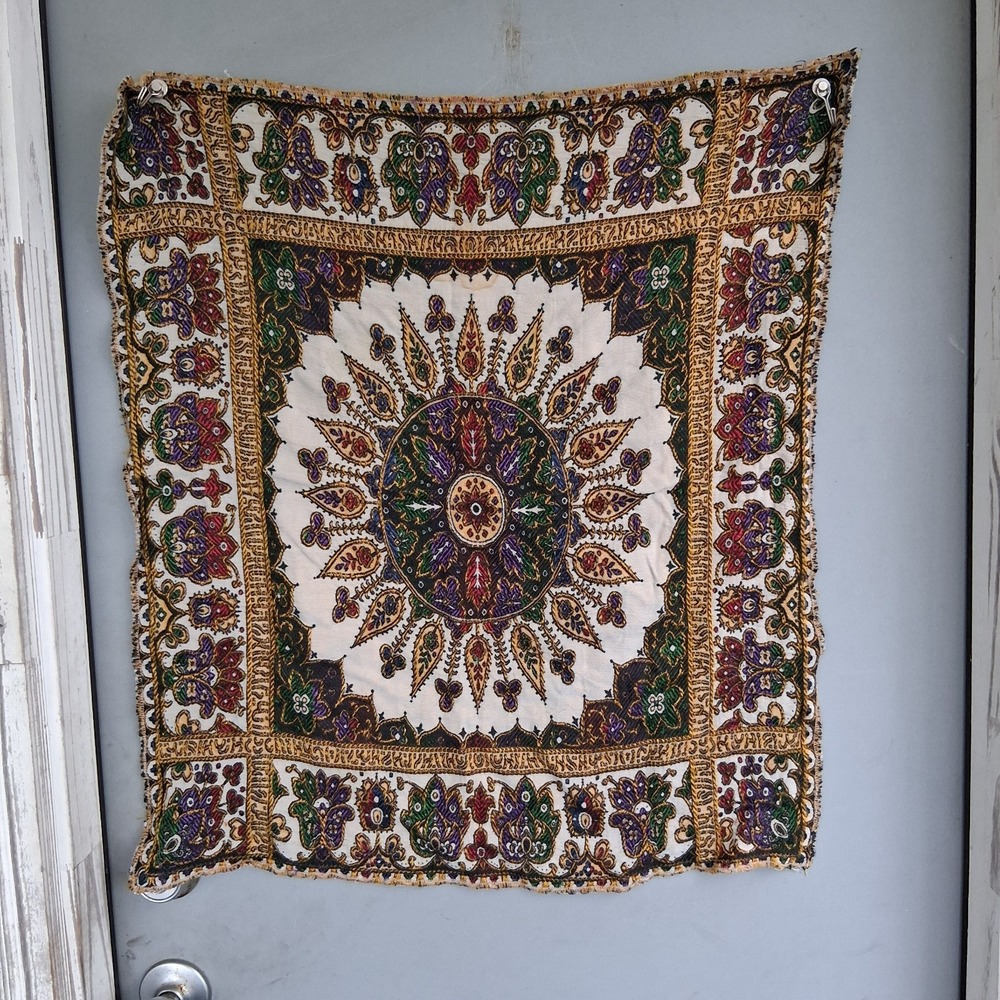 Vintage‎ Moroccan Silk Rainbow Mandala Embroidered Tapestry STUNNING
